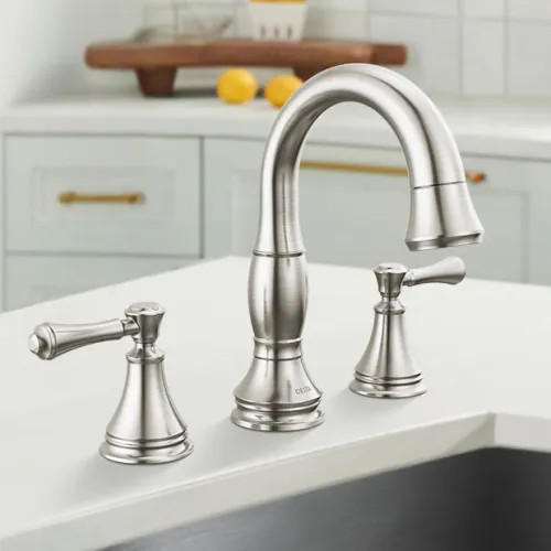 Delta Cassidy Two Handle Pull Down Widespread Bathroom Faucet, Diamond Seal, ADA, 1.2 GPM, Stainless - 3597-SSPD-DST