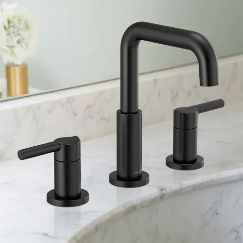 Delta Nicoli Widespread Bathroom Faucet, Two-Handle, Deck Mount, ADA-Compliant, 1.2 GPM, Matte Black - 35849LF-BL