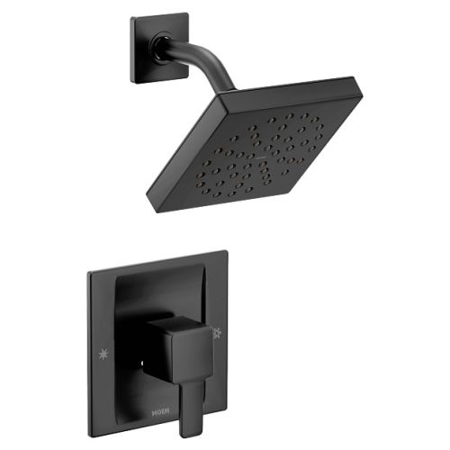 Moen 90 Degree Posi-Temp Single-Handle Shower Faucet with 6" Rainshower, One-Function, 2.5 GPM, Lever Handle, Immersion, Matte Black - TS2712BL