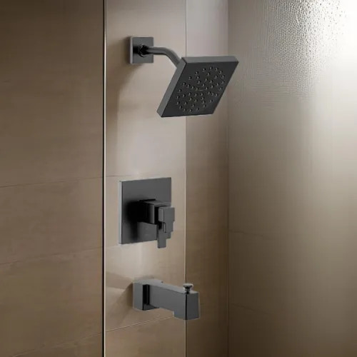 Moen 90-Degree Tub/Shower Faucet with Two-Handle Flow Control and Temperature Adjust Valve Trim, Lever Handles, M-Core 4, Thermostatic Cartridge, Matte Black - UTS4713EPBL