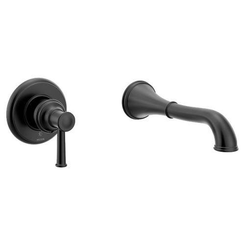 Moen Belfield Wall-Mount Non-Diverter Tub Faucet, 10in Ultrathin Tub Spout, Single Lever Handle, Temperature Indicator, 8 GPM, Matte Black - WT9021BL