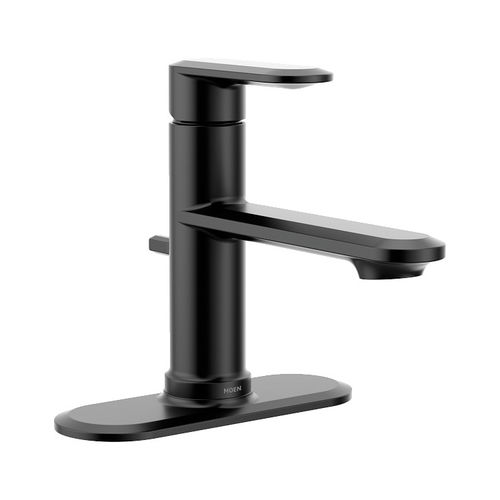 Moen Greenfield Single Lever Handle Matte Black Bathroom Faucet, Deck Plate Included, ADA Lever Handle, WaterSense Certified, 1.2 GPM - 6504BL