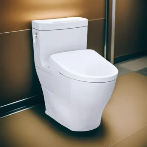 TOTO Aimes WASHLET  One-Piece Toilet with S7A Bidet Seat, Auto-Open/Close, 1.28 GPF, Auto-Flush, Cotton White - MW6264736CEFGA#01