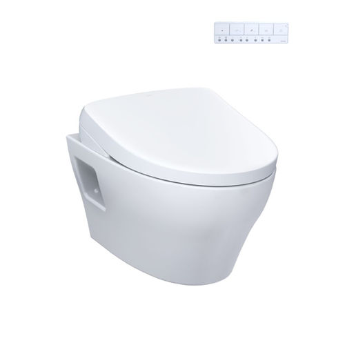 TOTO EP Wall-Hung Toilet w/ WASHLET  (S7), Matte Silver Push Plate, Elongated, 1.28/0.9 GPF, Cotton White - CWT4284726CMFG#MS