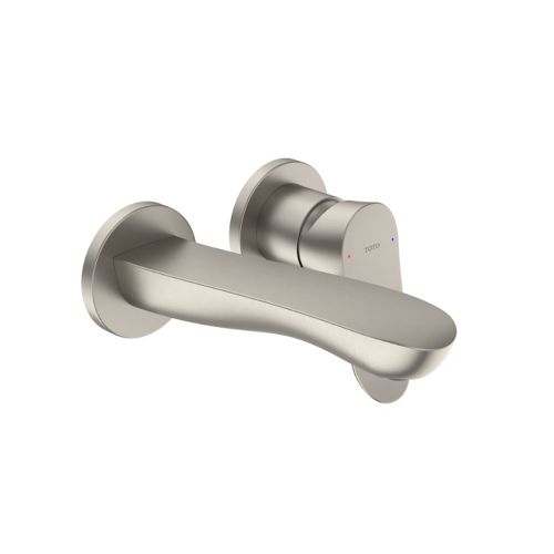 TOTO GO Wall-Mount Single-Handle Short Bathroom Faucet with COMFORT GLIDE Technology, 1.2 GPM, Two-Hole, Lever Handle, Brushed Nickel - TLG01310UA#BN