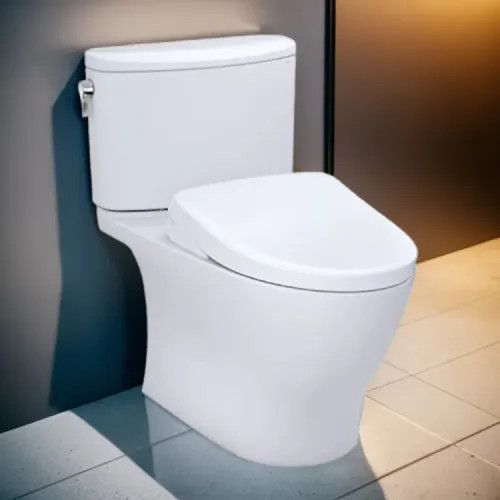 TOTO Nexus Two-Piece Skirted Toilet w/ WASHLET  (S7), Auto-Flush, Elongated, Universal Height, 1.28 GPF, Cotton White - MW4424726CEFGA#01