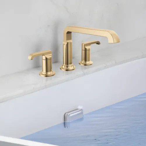 Delta Tetra Roman Tub Trim, Angular Spout, (Less Handles), Lumicoat Champagne Bronze - T2789-CZ-PR-LHP