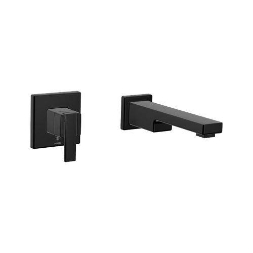 Moen 90 Degree Wall-Mount Tub Faucet Trim with 10in Ultrathin Tub Spout, Single Lever Handle with Temperature Indicator, 8 GPM, Matte Black - WTS911BL