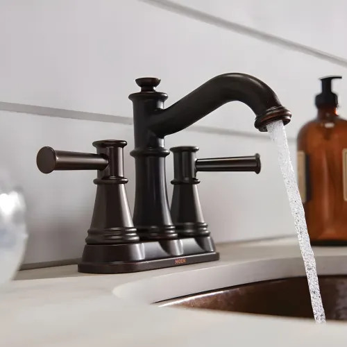 Moen Belfield Two-Handle High Arc Matte Black Centerset Bathroom Faucet with Metal Pop-Up, 1.2 GPM, ADA Lever Handle, Three-Hole, WaterSense - 6401BL