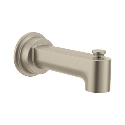 Moen Greenfield 7-3/8-inch Wall Mounted Brushed Nickel Diverter Tub Spout with 1/2-inch Connection Size, Slip Fit - 4325BN