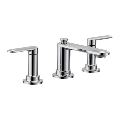 Moen Greenfield Two-Handle Low-Arc Widespread Chrome Lavatory Sink Faucet Kit With Rough-In Valve, 1.2 GPM, 60 PSI, WaterSense, Lever Handles, Three-Holes - TV6507