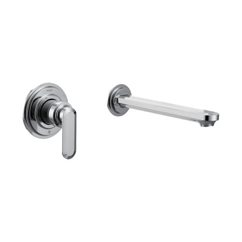 Moen Greenfield Wall-Mount Non-Diverter Tub Faucet, Single Lever Handle, Temperature Indicator, 10in Ultrathin Tub Spout, 8 GPM, Polished Chrome - WT621