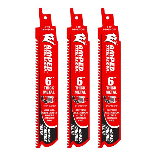 Diablo Steel Demon AMPED 3-Pack 6in x 8 TPI Carbide Reciprocating Saw Blade for Thick Metal Cutting - DS0608CFA3