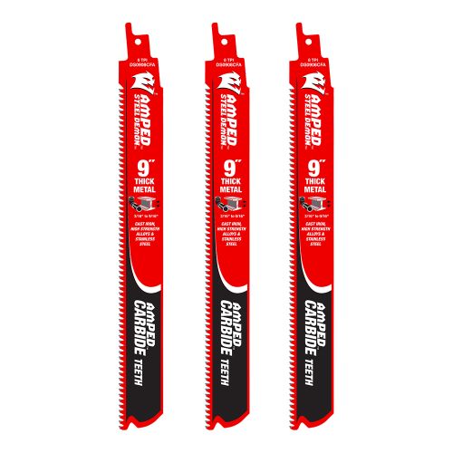 Diablo Steel Demon AMPED 3-Pack 9in x 8 TPI Carbide Reciprocating Saw Blade for Thick Metal Cutting - DS0908CFA3