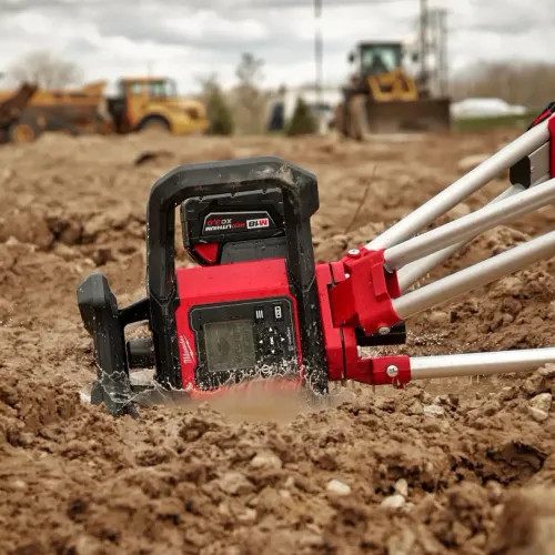 Milwaukee M18 Red Exterior Dual Slope Rotary Laser Level Kit with Receiver, Remote, Grade Rod, and Tripod - 3704-21T