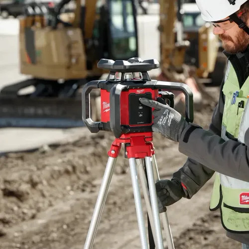 Milwaukee M18 Red Exterior Rotary Laser Level Kit with Receiver, Grade Rod, and Tripod - 3701-21T