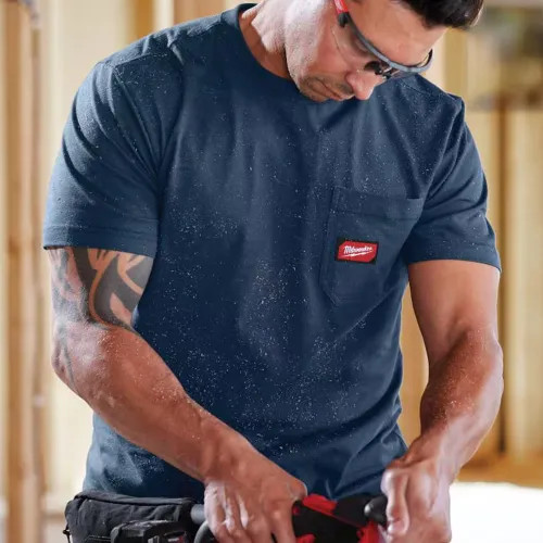 Milwaukee Small Men's Blue GRIDIRON Cotton/Polyester Short-Sleeve Pocket T-Shirt - 605BL-S 