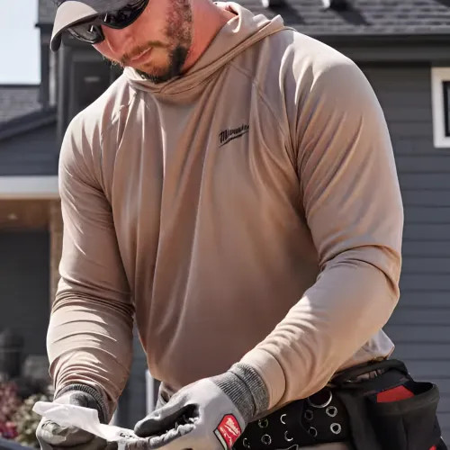 Milwaukee Small Men's WORKSKIN Sandstone Hooded Sun Shirt - M550N-S