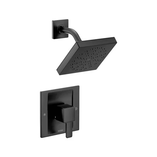 Moen 90 Degree Posi-Temp Single-Handle Shower Faucet with 6" Rainshower, One-Function, 1.75 GPM, Lever Handle, Eco-Performance, Immersion, Matte Black - TS2712EPBL
