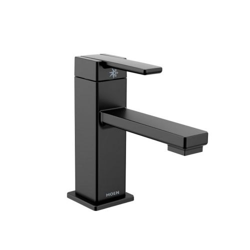 Moen 90 Degree Single-Handle Low Arc Matte Black Bathroom Sink Faucet with Metal Pop-Up, 1.2 GPM, Lever Handle, Single-Hole, WaterSense - S6710BL