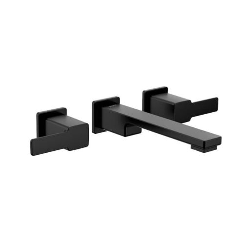Moen 90 Degree Two-Handle Wall-Mount  Matte Black Bathroom Faucet, M-PACT, WaterSense, 1.2 GPM, Lever Handle, Three-Hole - TS6731BL