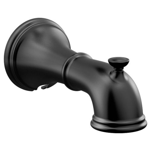 Moen Belfield 7-3/4-inch Wall Mounted Matte Black Metal Tub Spout with Pull-Up Diverter, 1/2-inch Connection Size, Slip Fit - 185820BL