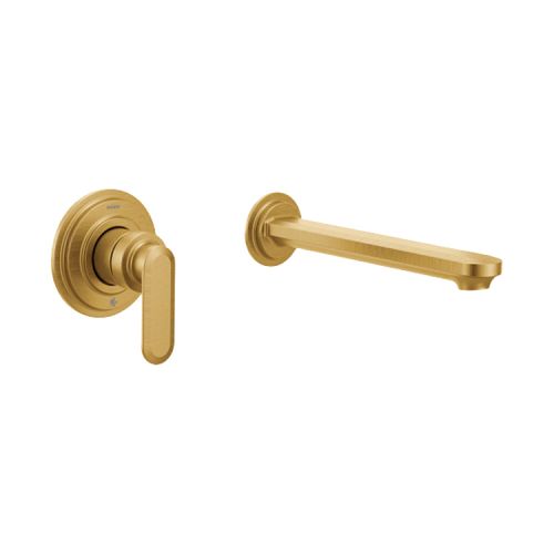 Moen Greenfield Wall-Mount Non-Diverter Tub Faucet, Single Lever Handle, Temperature Indicator, 10in Ultrathin Tub Spoutr, 8 GPM, Brushed Gold - WT621BG