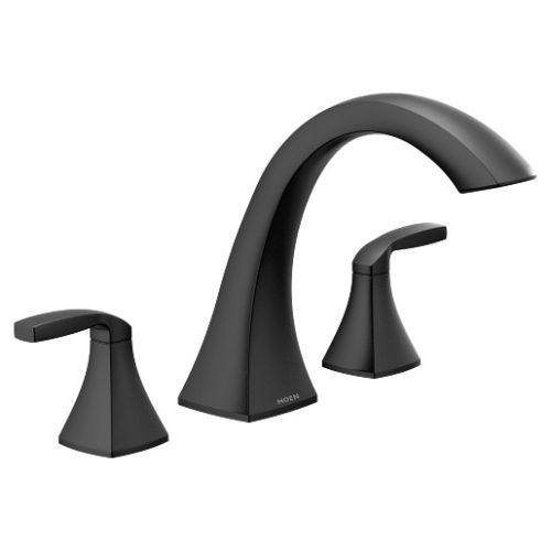 Moen Voss Two-Handle Roman Tub Faucet, High Arc Spout, Lever Handles with Temperature Indicators, Matte Black - T693BL
