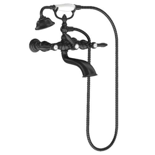 Moen Weymouth Two-Handle Dual-Mount Tub Filler Trim with 1.75 GPM One-Function Hand Shower, Lever Handles, Matte Black - S22110BL