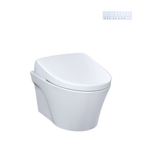 TOTO AP Wall-Hung Toilet w/ WASHLET  (S7A), Matte Silver Push Plate, Auto-Flush, Elongated, 1.28/0.9 GPF, Cotton White - CWT4264736CMFGA#MS