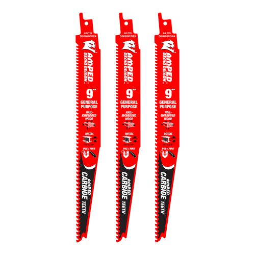 Diablo Demo Demon AMPED 3-Pack 9in Carbide General Purpose Reciprocating Saw Blade with 6/9 TPI Variable Teeth - DS0909CGPA3