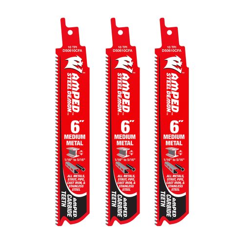 Diablo Steel Demon AMPED 3-Pack 6in x 10 TPI Carbide Reciprocating Saw Blade for Medium Metal Cutting - DS0610CFA3