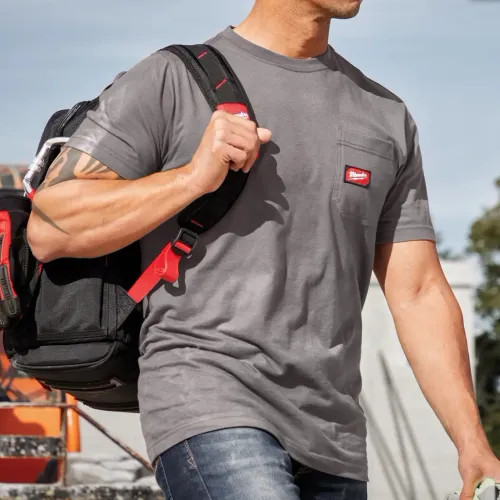 Milwaukee 2XL Men's Gray GRIDIRON Cotton/Polyester Gen ll Short-Sleeve Pocket T-Shirt - 605G-2X 