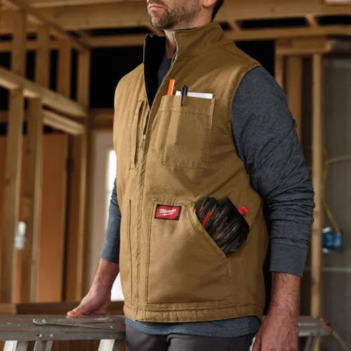 Milwaukee GRIDIRON Heavy Duty Sherpa-Lined Vest, Brown, Small - 801BR-S