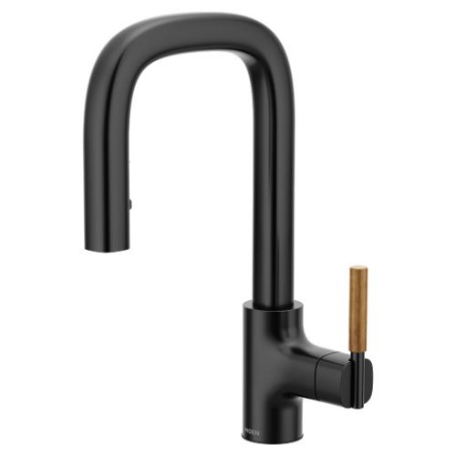 Moen Tenon Matte Black Single-Handle Pulldown Prep/Bar Faucet with PowerBoost Technology, Reflex Pulldown System, DuraLock Quick Connect, 1.5 GPM - S64001BL