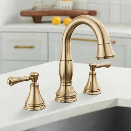 Delta Cassidy Two Handle Pull Down Widespread Bathroom Faucet, Diamond Seal, ADA, 1.2 GPM, Champagne Bronze - 3597-CZPD-DST