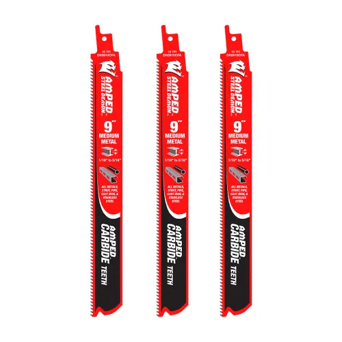 Diablo Steel Demon AMPED 3-Pack 9in x 10 TPI Carbide Reciprocating Saw Blade for Medium Metal Cutting - DS0910CFA3