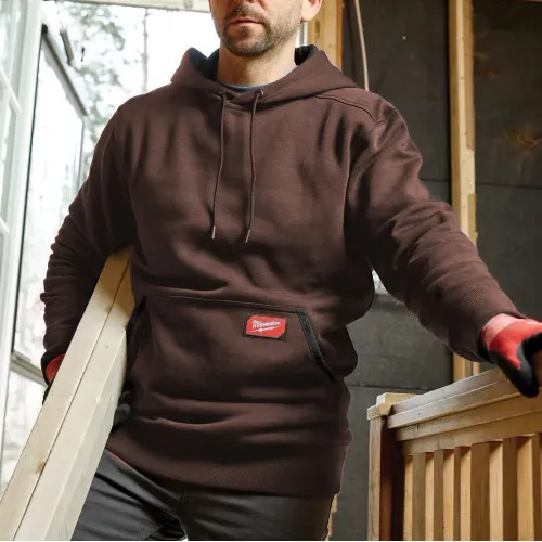 Milwaukee 2XL Men's Brown Midweight Cotton/Polyester Long-Sleeve Pullover Hoodie - 351BR-2X 