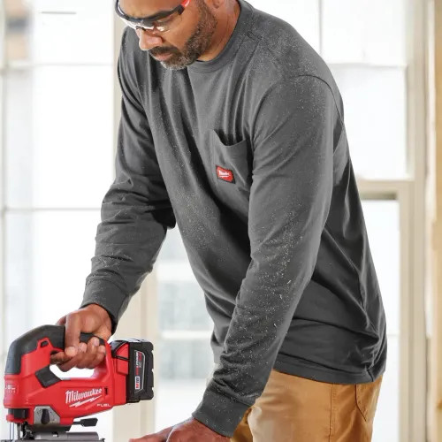Milwaukee 3XL Men's Gray GRIDIRON Cotton/Polyester Long-Sleeve Pocket T-Shirt - 606G-3X 