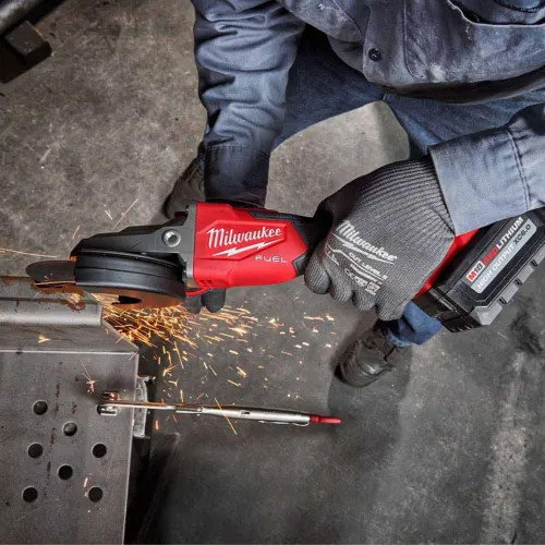 Milwaukee M18 FUEL 5" Flathead Braking Grinder, Slide Switch Lock-On with Side Handle, T27 Guard, and T1 Clip-On Guard - 2887-20