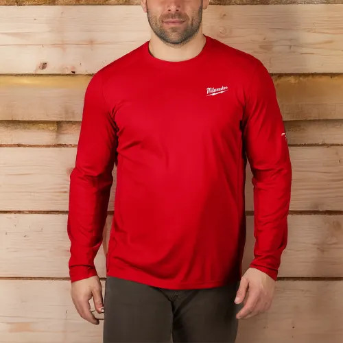 Milwaukee Small Red WORKSKIN Lightweight Performance T-Shirt, Long Sleeve - 415R-S