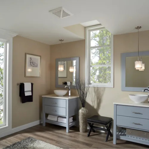   Broan-NuTone Flex DC Series Humidity Sensing Bathroom Exhaust Fan with Selectable 50, 80, or 110 CFM and <0.3-0 or 4-0.9 Sones - AE50110DCS