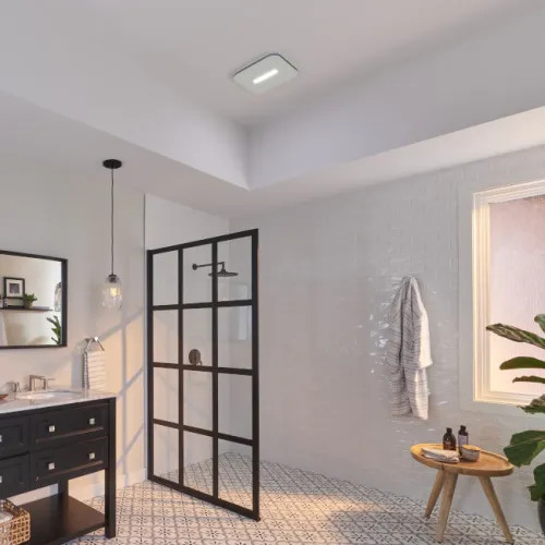   Broan-NuTone Flex Series Bathroom Exhaust Fan with LED Lighted CleanCover Grille and with 110 CFM and 1.0 Sones, White - AE110LK 