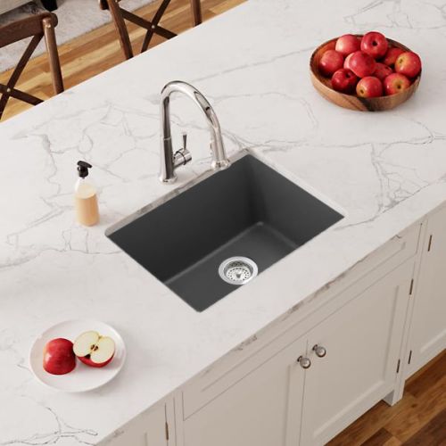 Elkay Quartz Classic Graphite 25in x 18in Undermount Single Bowl Kitchen Sink  with Rear Center Drain - ELGU2522GT0