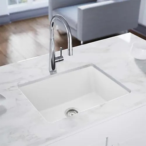 Elkay Quartz Luxe Arctic Fox 25in x 19in x 10in Single Bowl Undermount Kitchen Sink, Rear Center Drain - ELXU2522FX0  