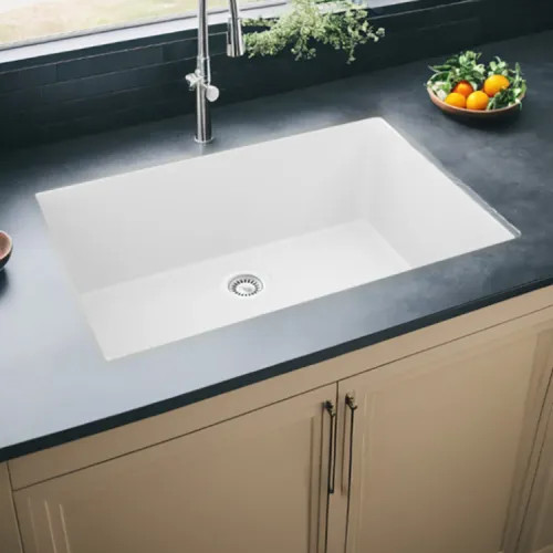 Elkay Quartz Luxe Arctic Fox 33in x 18-7/16in x 9-7/16in Single Bowl Undermount Sink with Rear Center Drain - ELXRU13322FX0
