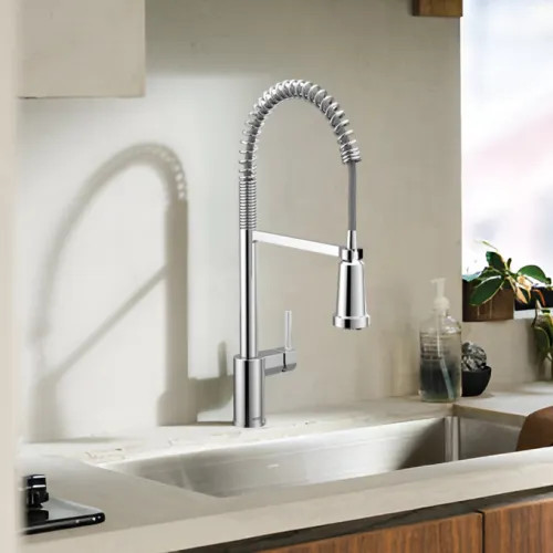 Moen Align Chrome Single-Handle High-Arc Semi-Pro Pulldown Kitchen Faucet with 3-Water Filter Function Spray Wand, WaterSense, PowerClean, ADA-Compliant, 1.5 GPM - F5923