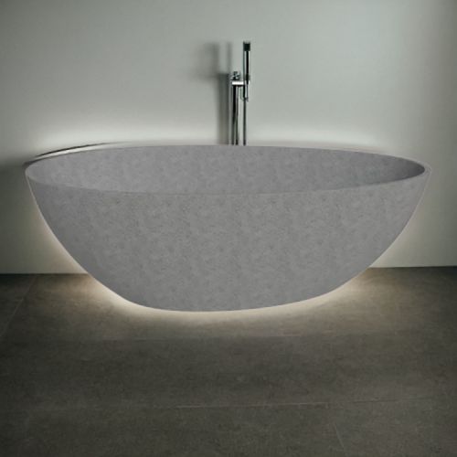 ALFI Gray Matte Solid Concrete 72in Tear Drop Freestanding Bathtub with Center Drain - ABCO72TUB