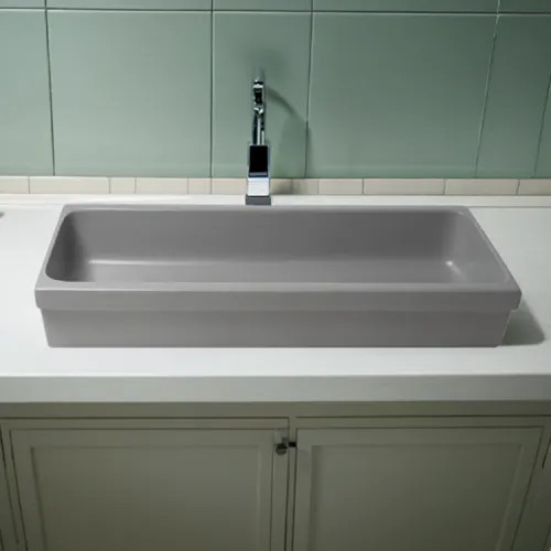 ALFI Grey Matte Fireclay Above-Mount or Semi-Recessed 48in Single-Bowl Bathroom Sink With Trough Design - AB48TRGM