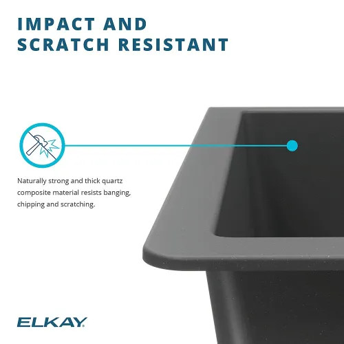Elkay Quartz Classic Matte Black 30in x 19in x 10in Undermount with Rear Center Drain, Undermount Sink - ELGRU13022MB0
